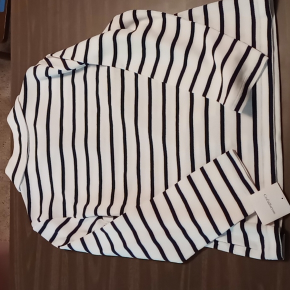 Croft & Barrow White w Black Stripe Snap Kangaroo Pouch Sweater XL NWT - Picture 2 of 5